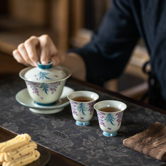 Hand-Painted Wisteria Ceramic Teacup – Gongfu Tea Master Cup for Home Use - Picture 7 of 8